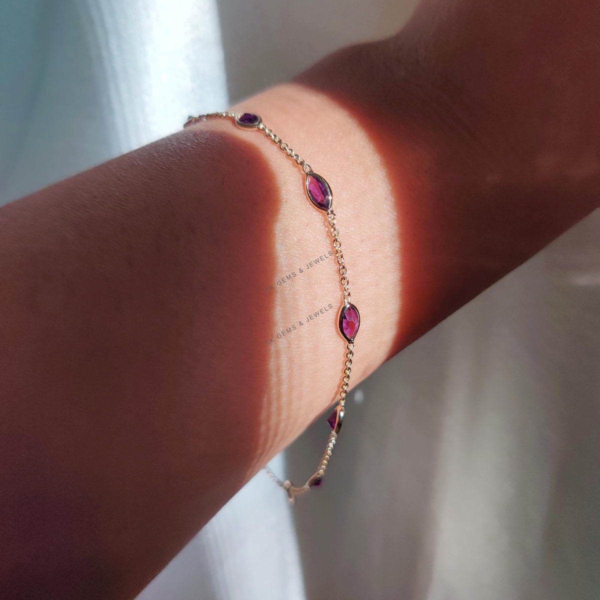 14K Solid Gold Natural Purple Amethyst Bracelet, February Birthstone Jewelry