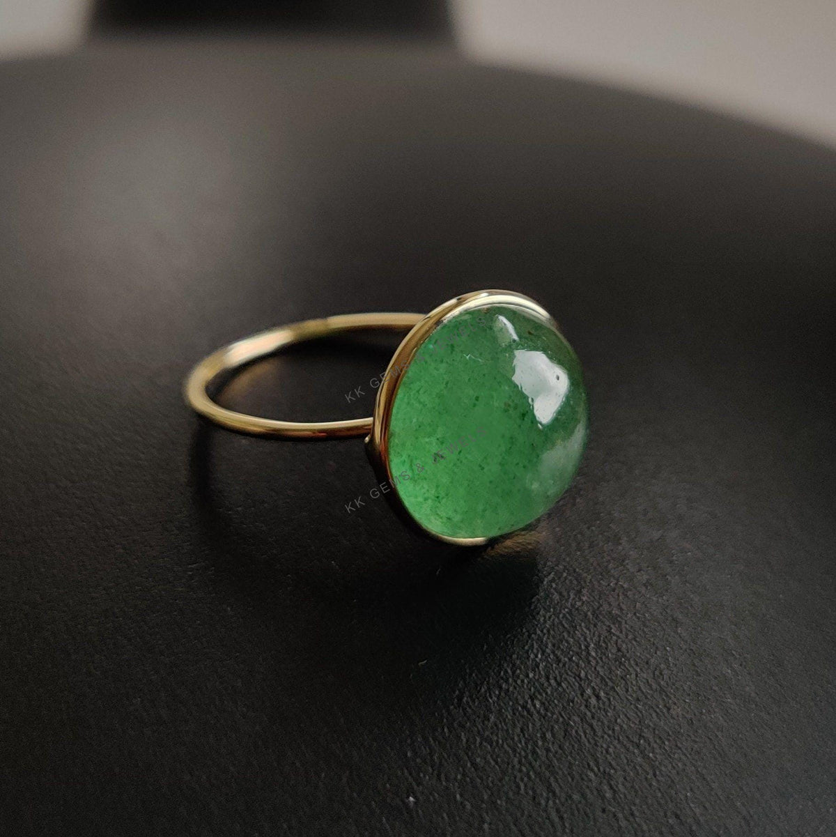 14K Solid Gold Natural Green Aventurine Ring, August Birthstone