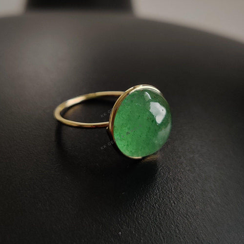 14K Solid Gold Natural Green Aventurine Ring, August Birthstone
