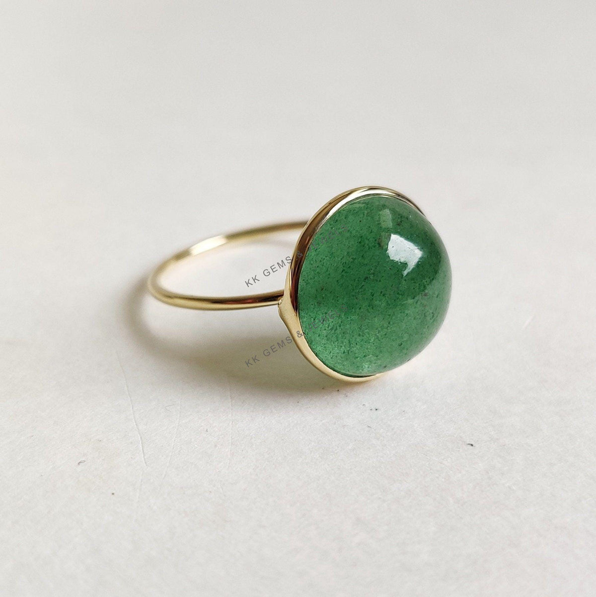 14K Solid Gold Natural Green Aventurine Ring, August Birthstone