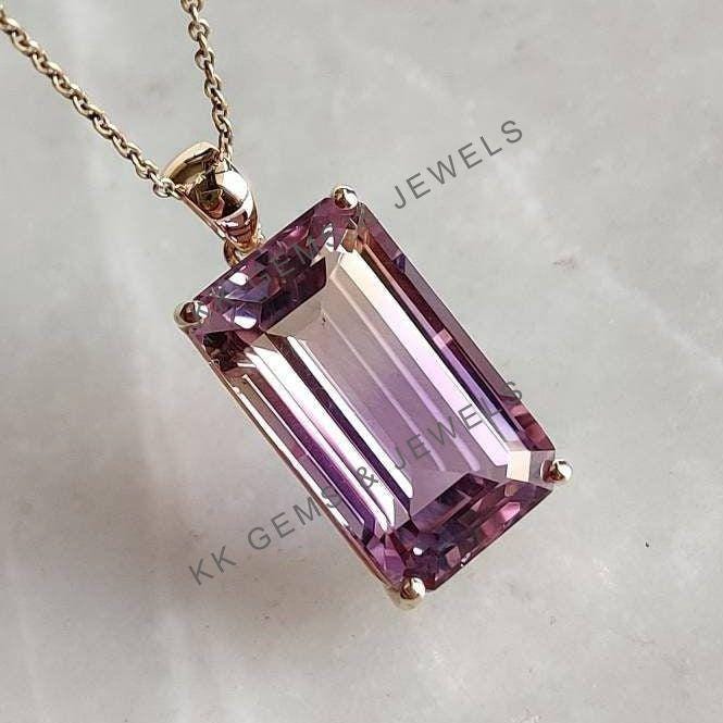 Natural Ametrine Pendant, 14K Solid Yellow Gold, February November Birthstone