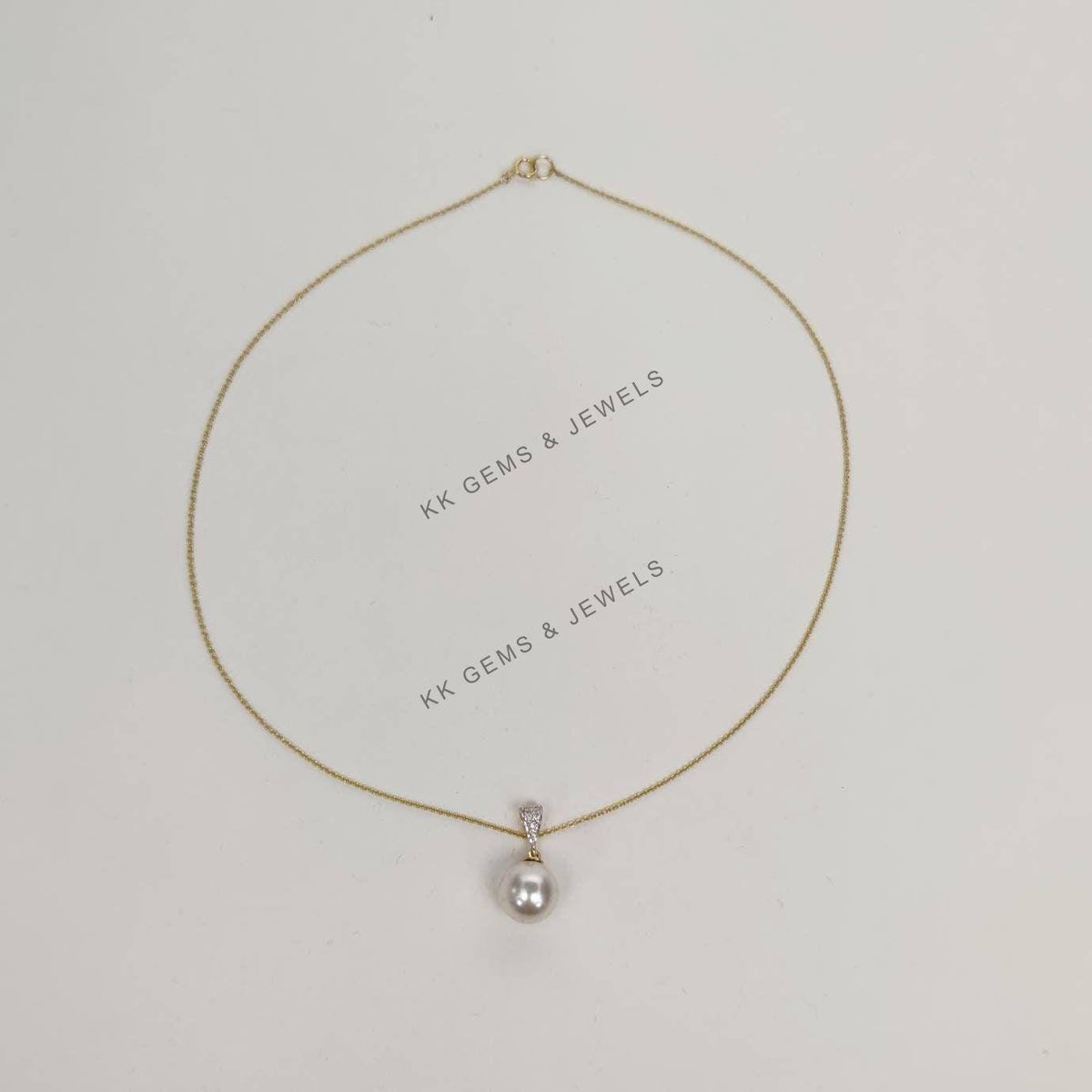 14k Solid Gold Natural Pearl & Diamond Pendant , June Birthstone Diamond Jewelry