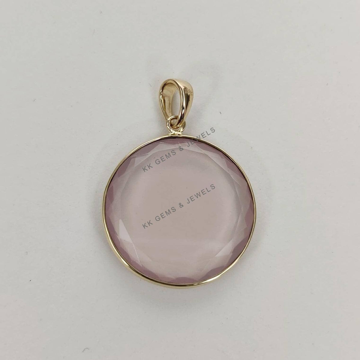 14K Solid Yellow Gold Natural Rose Quartz Pendant - January Birthstone