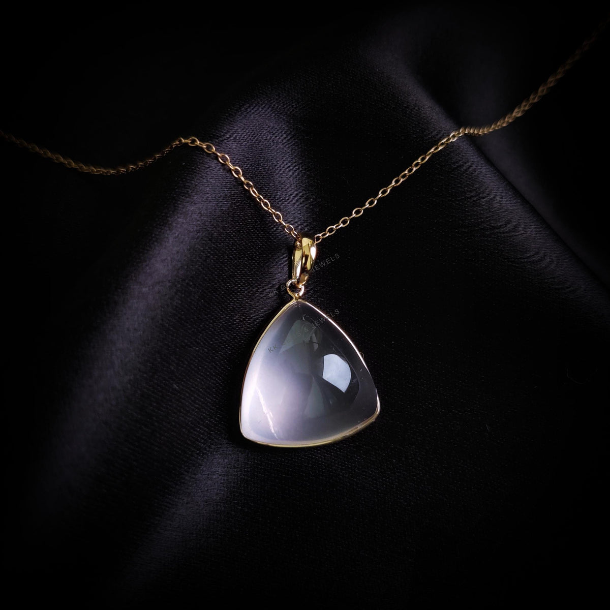 Natural Rose Quartz Pendant, 14K Solid Yellow Gold Pendant, Trillion Bezel Set Pendant, January Birthstone, Christmas Present