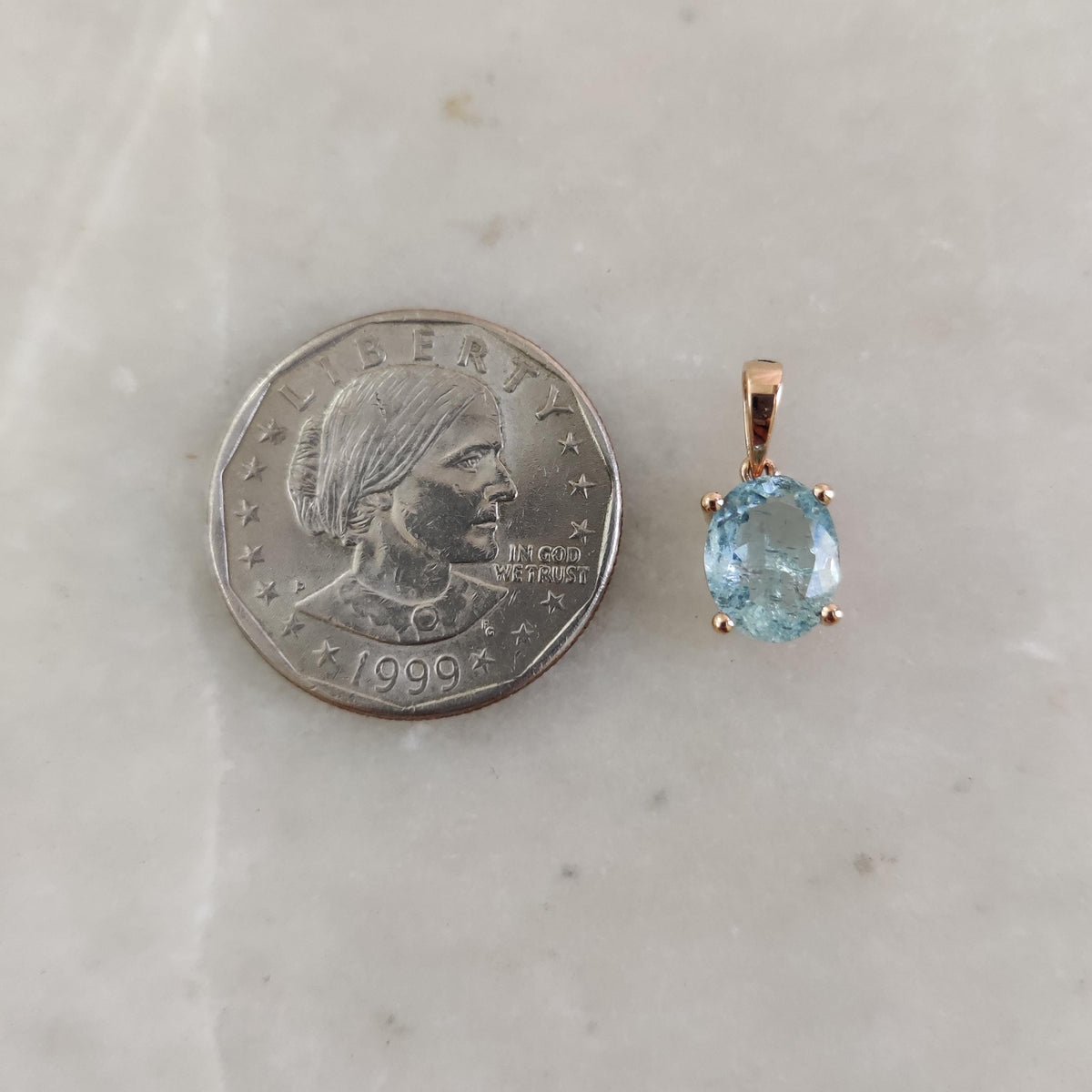 Natural Aquamarine Pendant, 14K Solid Rose Gold, March Birthstone