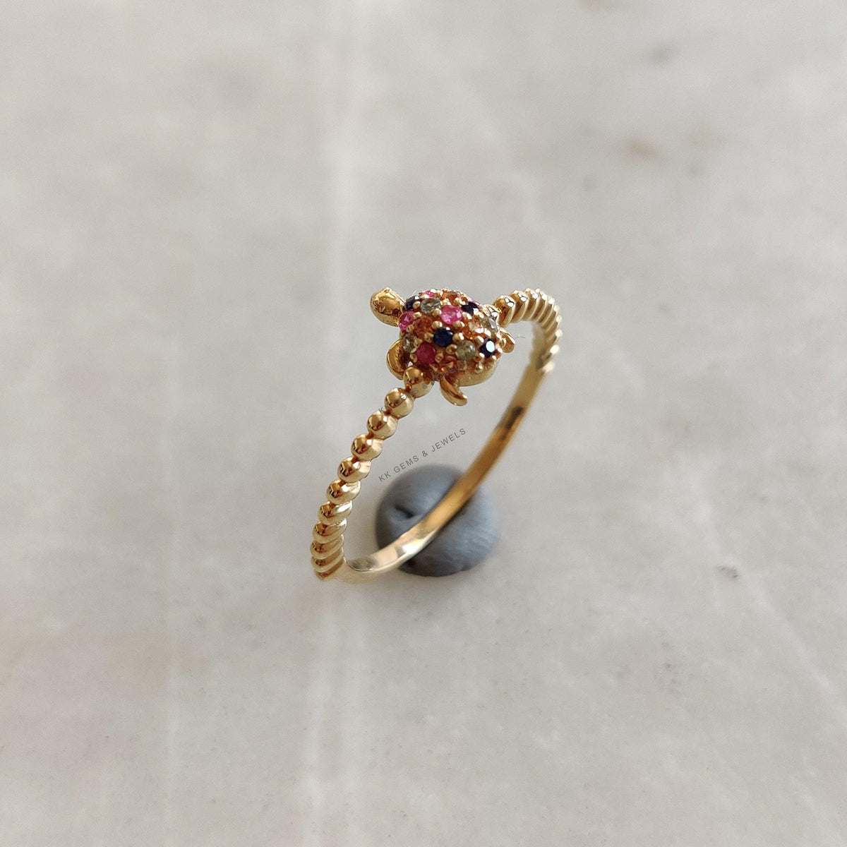14K Solid Yellow Gold Natural Multi Sapphire Ring, Dainty September Birthstone