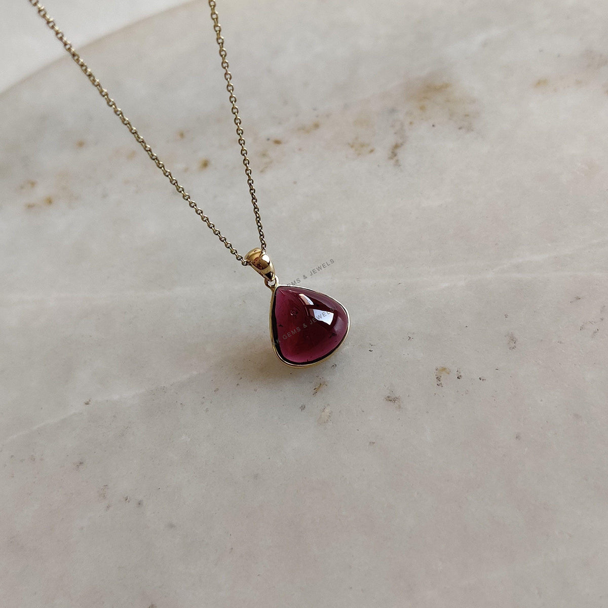 14K Solid Gold Natural Garnet Pendant, January Birthstone, Bezel Jewelry