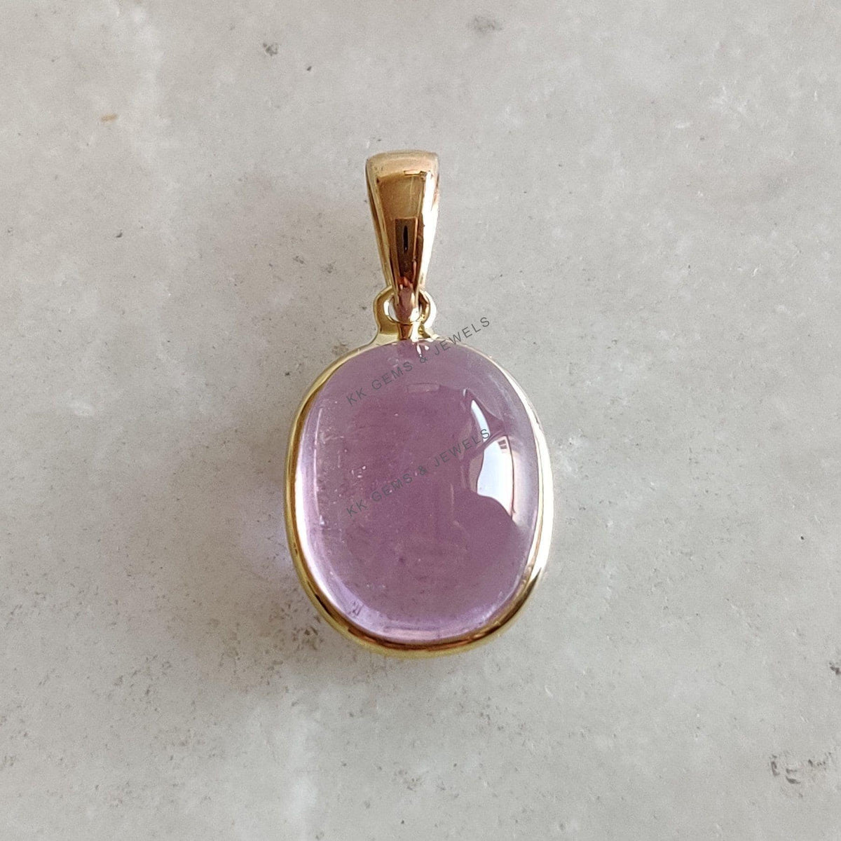 Natural Kunzite Oval Pendant, 14K Solid Yellow Gold Bezel, February Birthstone