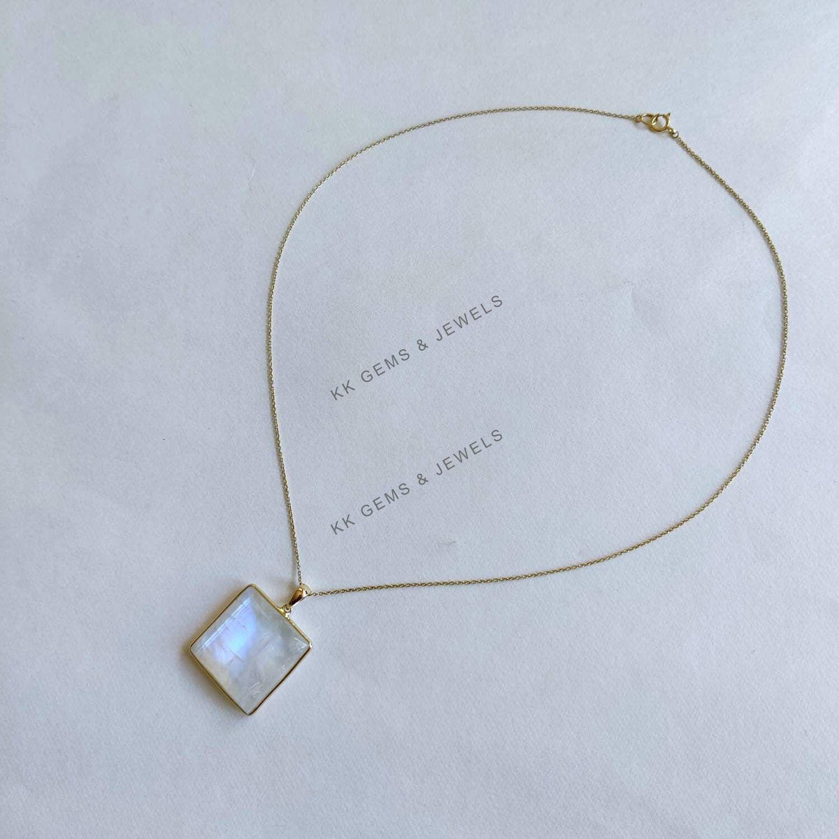 Natural Rainbow Moonstone 14K Solid Yellow Gold Pendant: June Birthstone