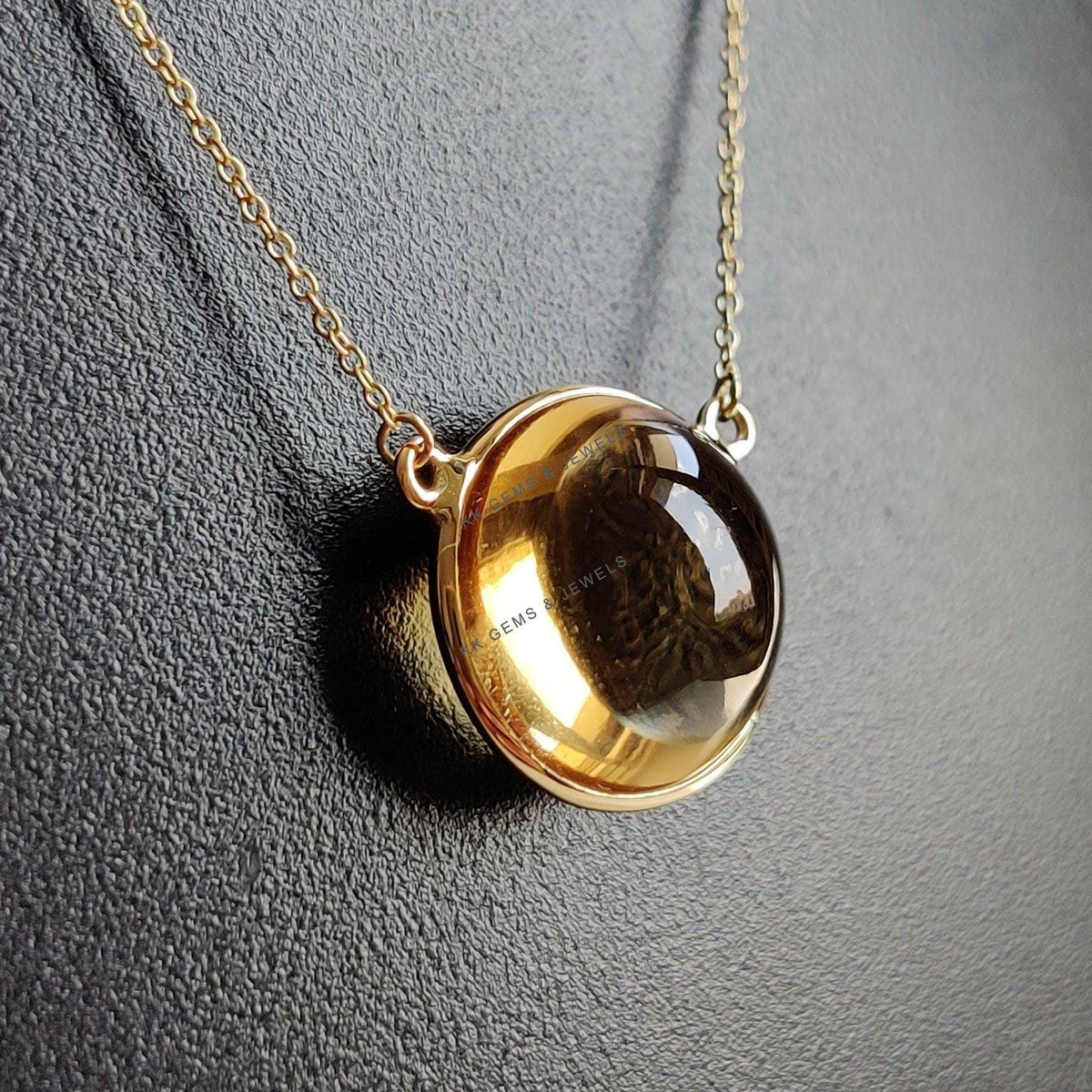 14K Solid Yellow Gold Natural Citrine Pendant Necklace - November Birthstone