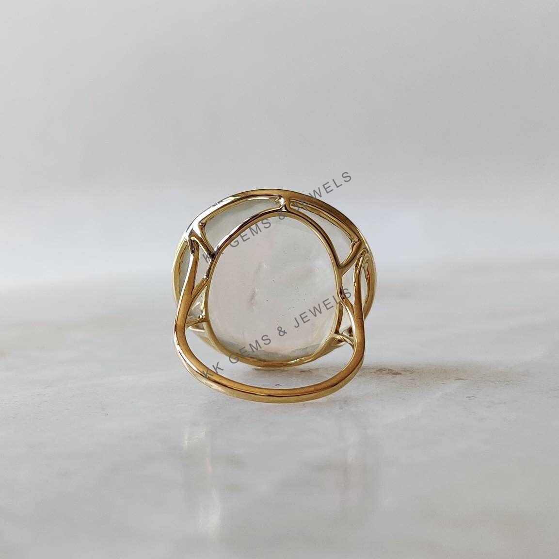 Natural Mother of Pearl Ring, 14K Solid Gold Bezel, June Birthstone