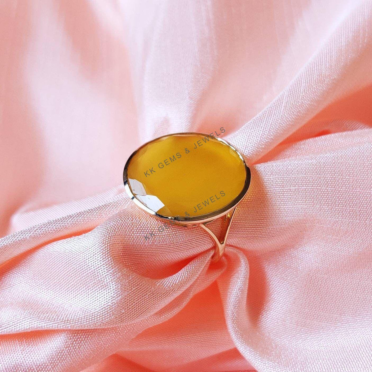 Natural Yellow Onyx 14K Solid Yellow Gold Ring, Statement Jewelry
