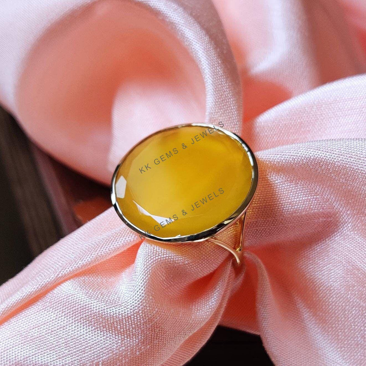 Natural Yellow Onyx 14K Solid Yellow Gold Ring, Statement Jewelry