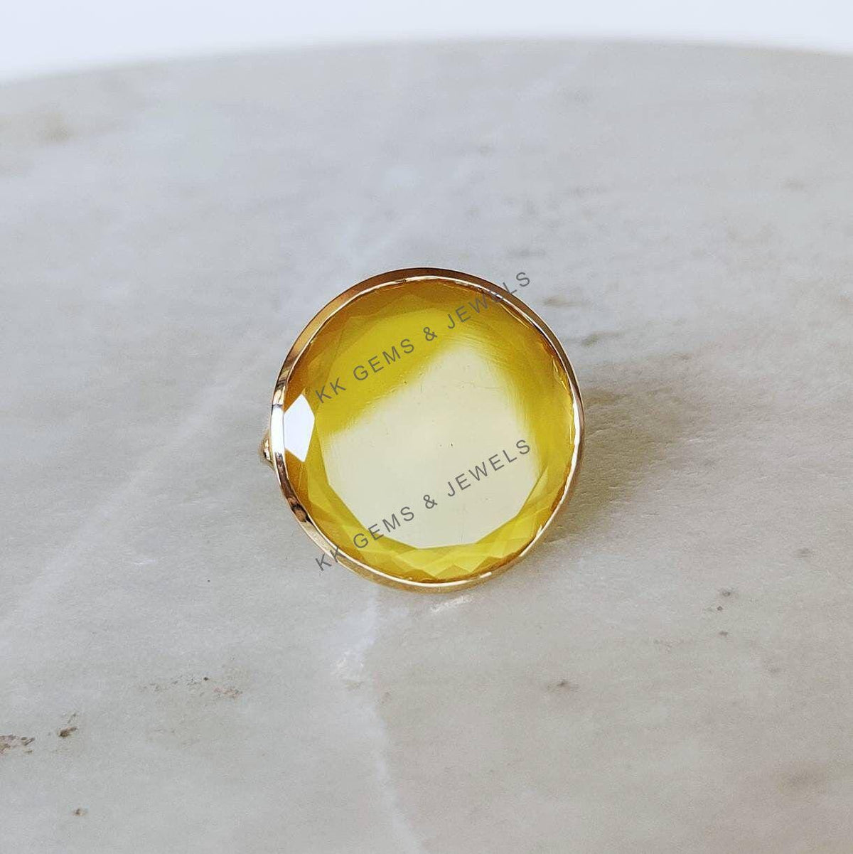 Natural Yellow Onyx 14K Solid Yellow Gold Ring, Statement Jewelry