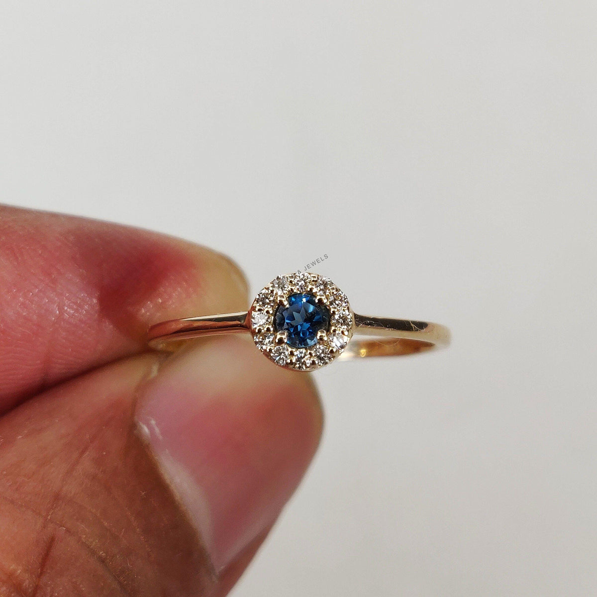 Natural London Blue Topaz & Diamond Ring, 10K Solid Yellow Gold December Birthstone