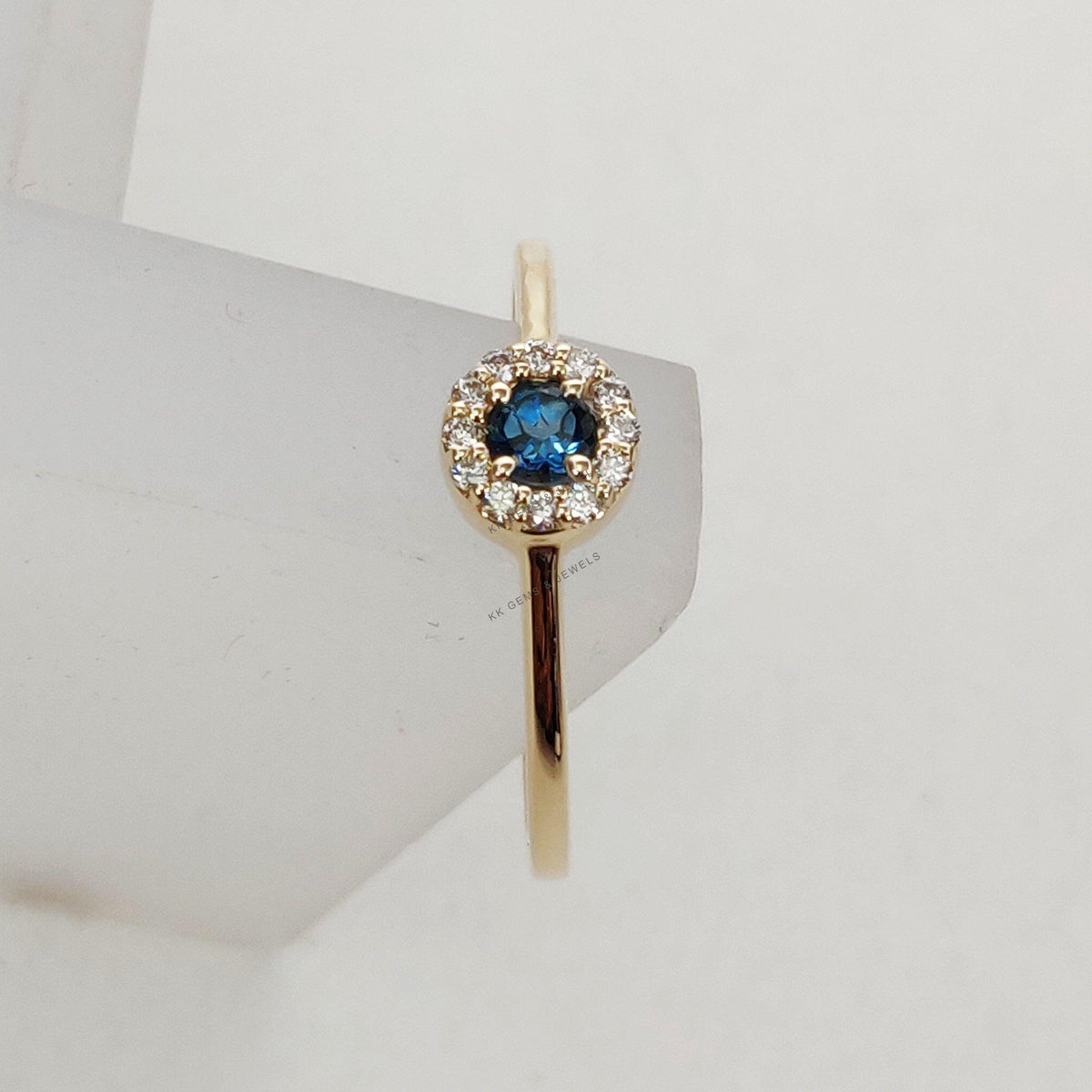Natural London Blue Topaz & Diamond Ring, 10K Solid Yellow Gold December Birthstone