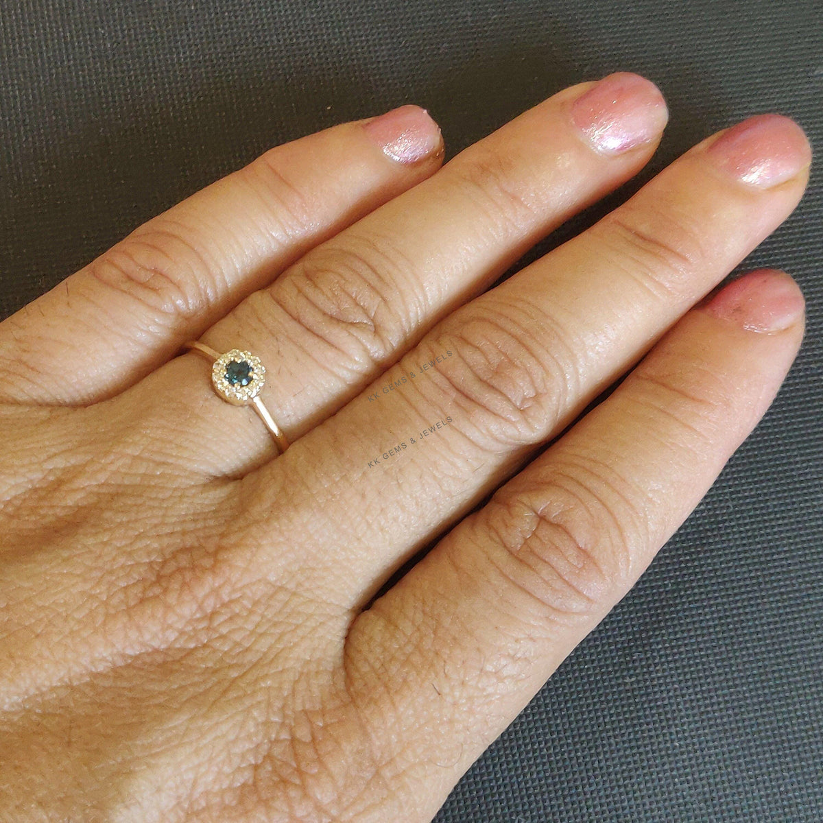 Natural London Blue Topaz & Diamond Ring, 10K Solid Yellow Gold December Birthstone