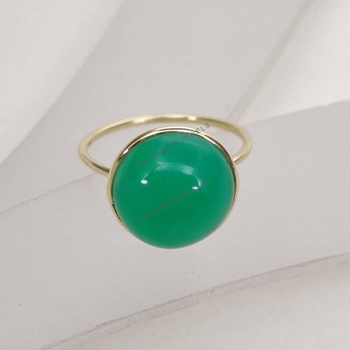 Natural Chrysoprase 14K Solid Yellow Gold Bezel Ring