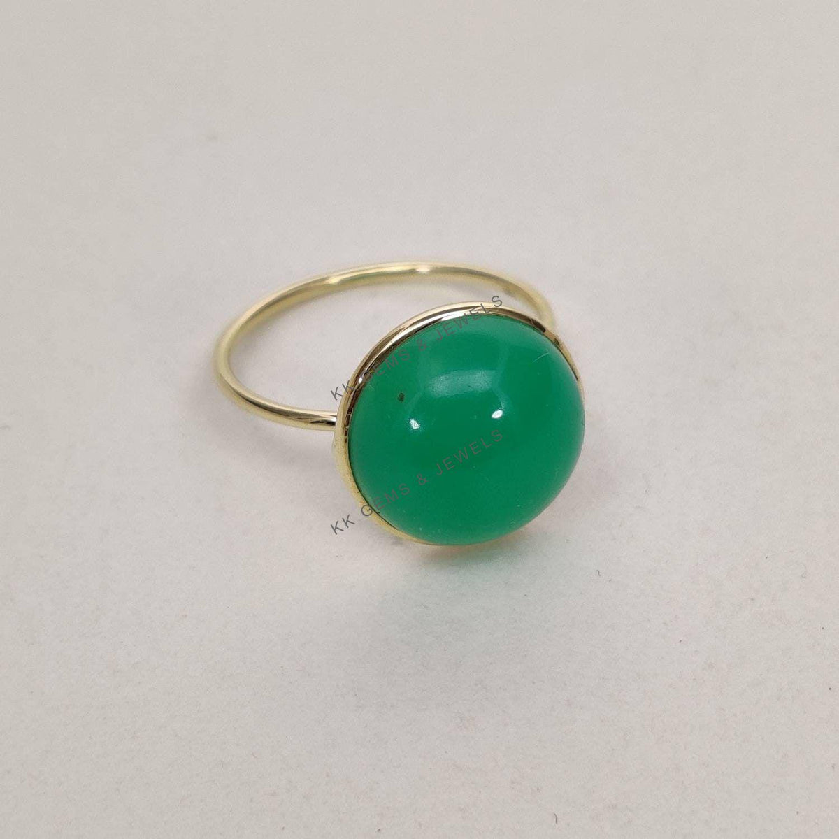 Natural Chrysoprase 14K Solid Yellow Gold Bezel Ring