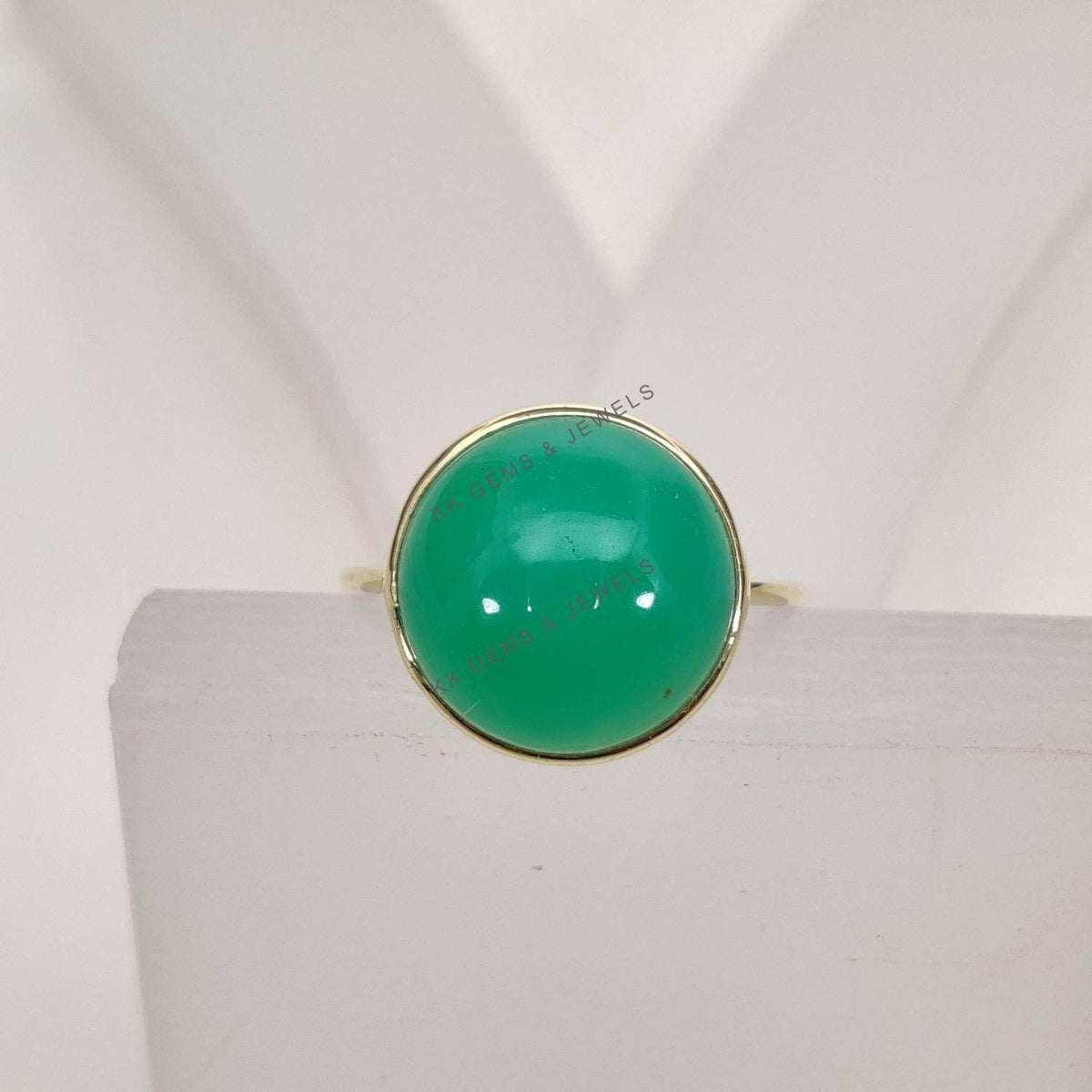 Natural Chrysoprase 14K Solid Yellow Gold Bezel Ring