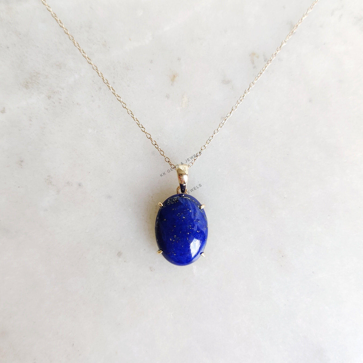 14K Solid Gold Natural Lapis Lazuli Pendant: September Birthstone Jewelry