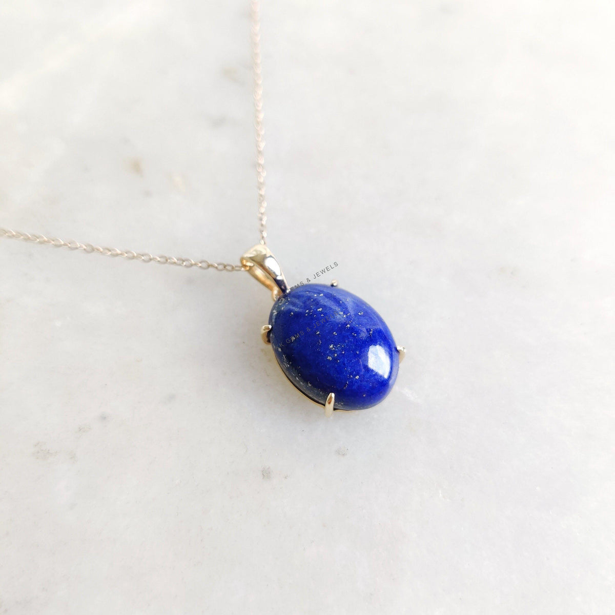 14K Solid Gold Natural Lapis Lazuli Pendant: September Birthstone Jewelry