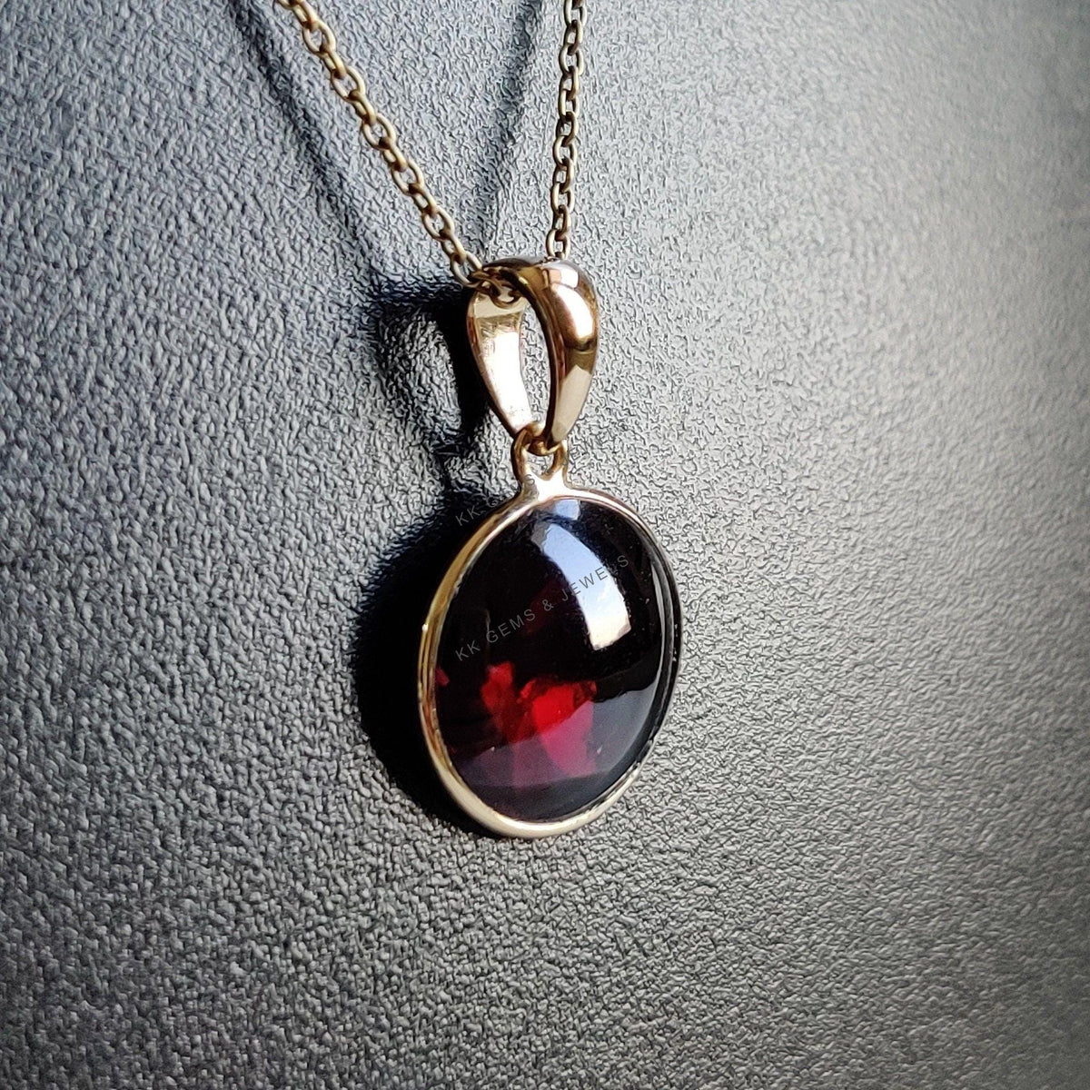 14K Solid Yellow Gold Natural Garnet Pendant: January Birthstone Jewelry