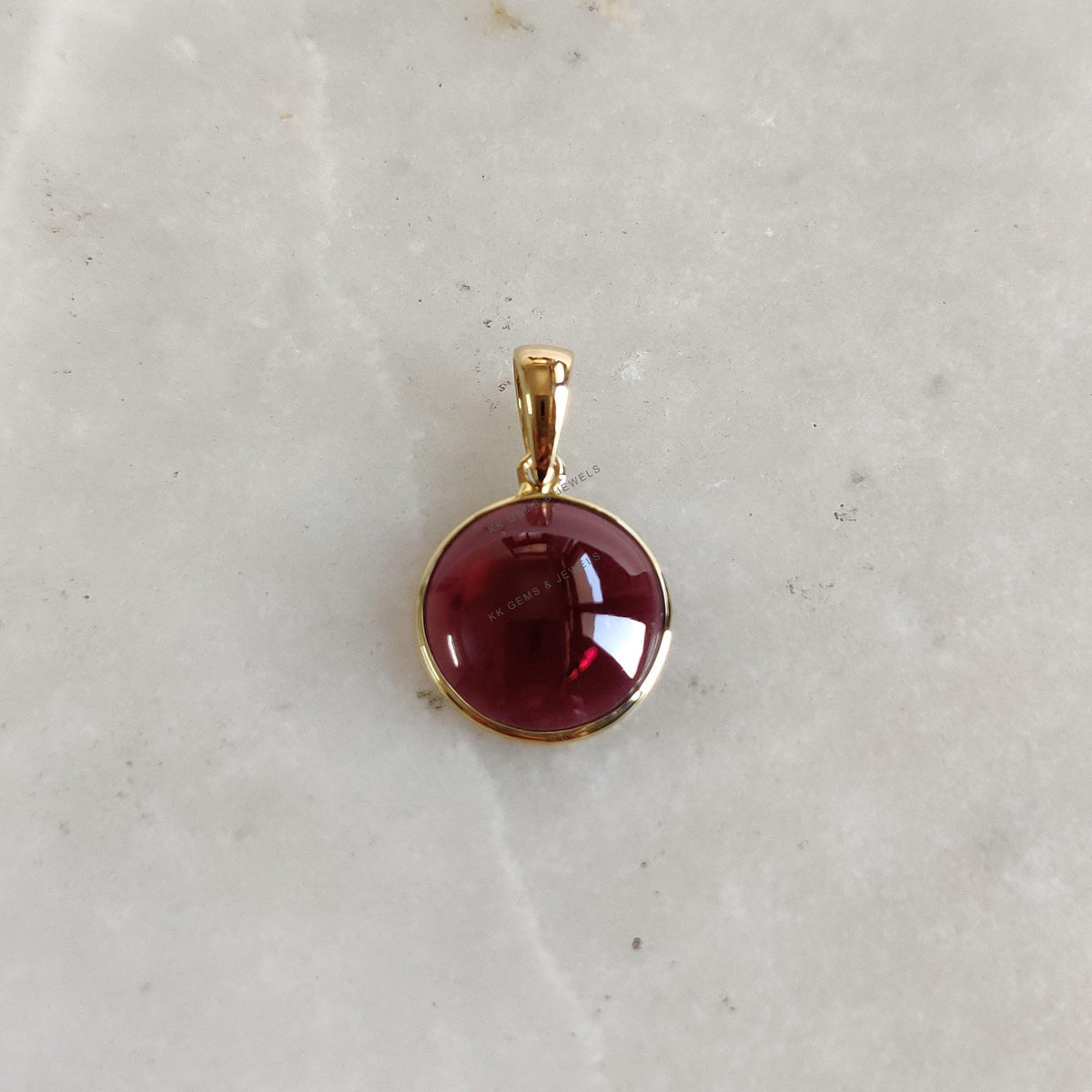 14K Solid Yellow Gold Natural Garnet Pendant: January Birthstone Jewelry