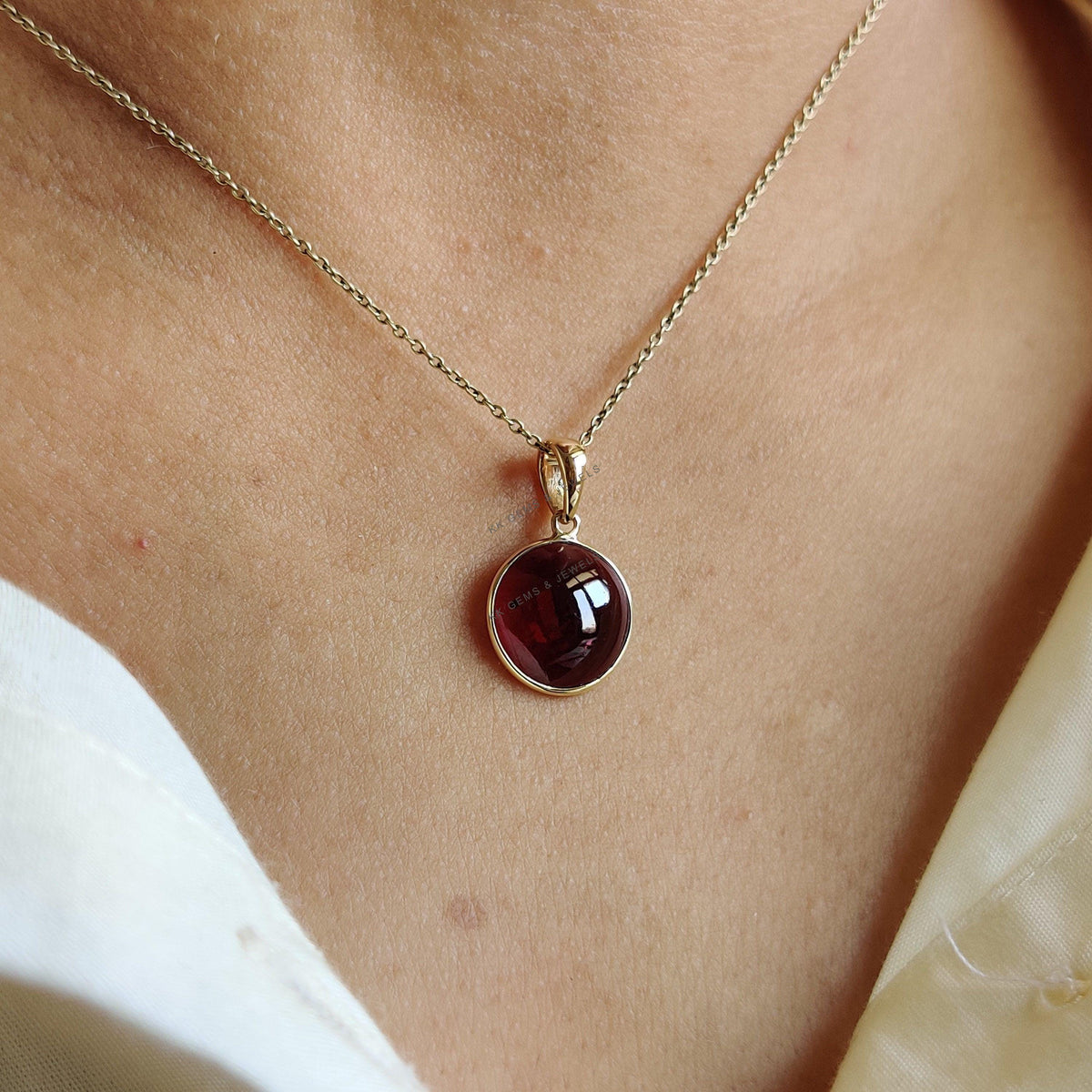 14K Solid Yellow Gold Natural Garnet Pendant: January Birthstone Jewelry