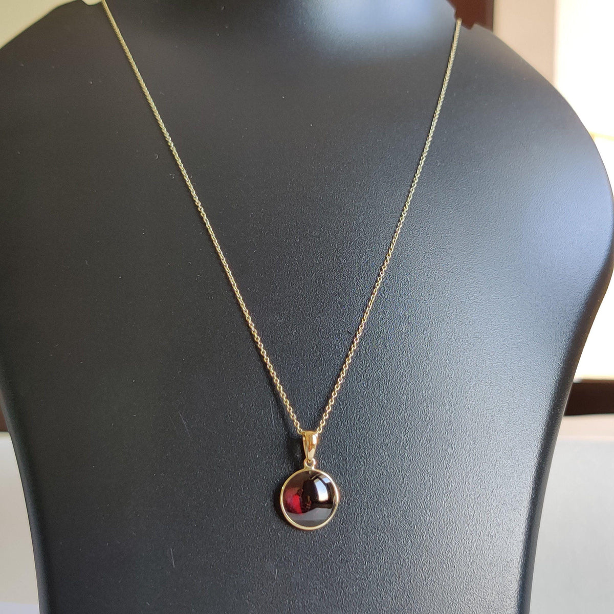 14K Solid Yellow Gold Natural Garnet Pendant: January Birthstone Jewelry