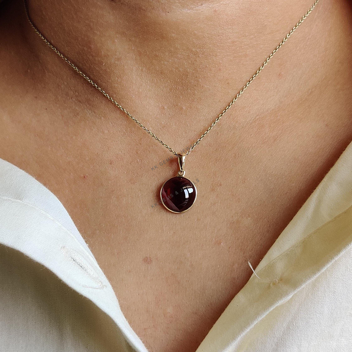 14K Solid Yellow Gold Natural Garnet Pendant: January Birthstone Jewelry