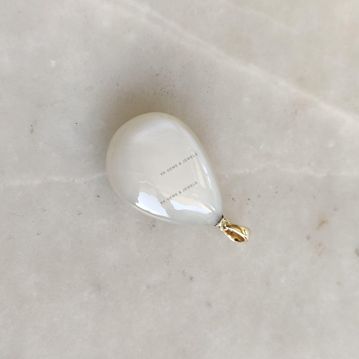 14K Solid Yellow Gold Natural White Moonstone Drill Pendant, June Birthstone Jewelry