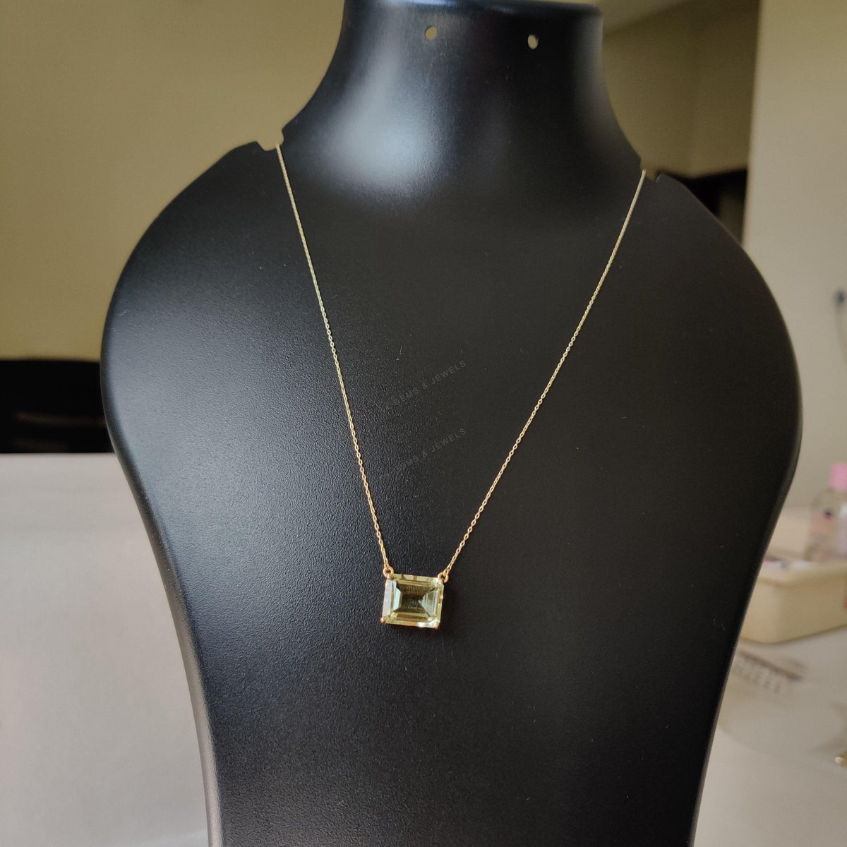 Natural Green Amethyst 14K Solid Yellow Gold Chain Necklace, February Birthstone
