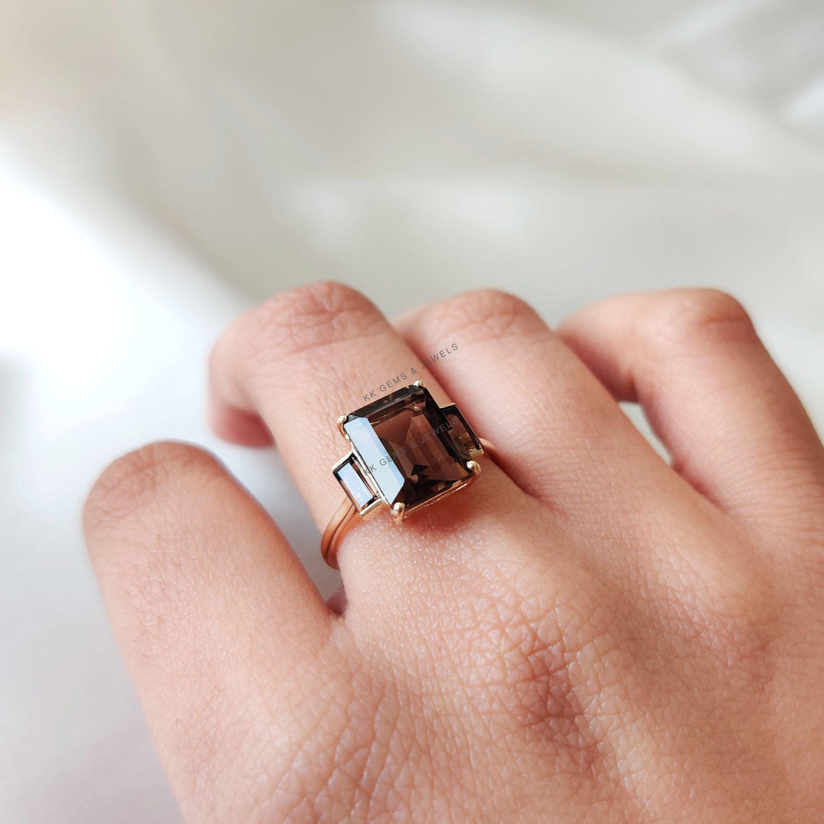 14K Solid Gold Natural Smoky Quartz Ring, Statement Jewelry