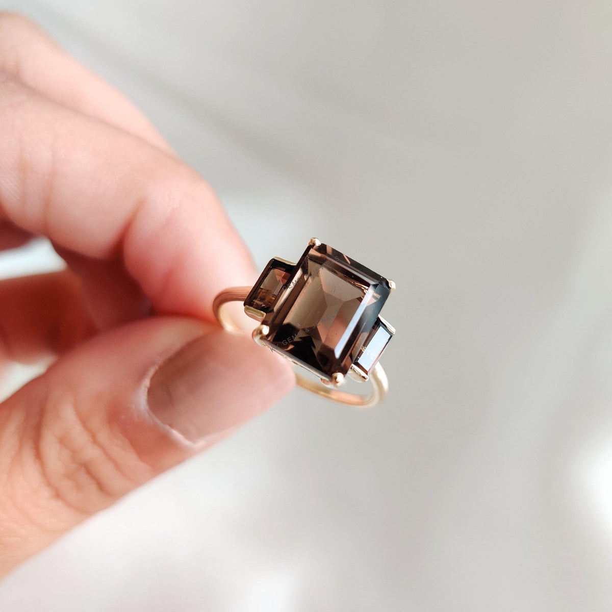 14K Solid Gold Natural Smoky Quartz Ring, Statement Jewelry