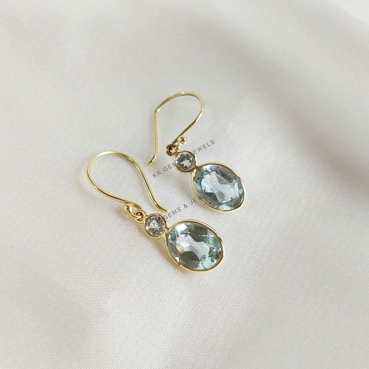 14K Solid Yellow Gold Natural Sky Blue Topaz Earrings: December Birthstone Jewelry