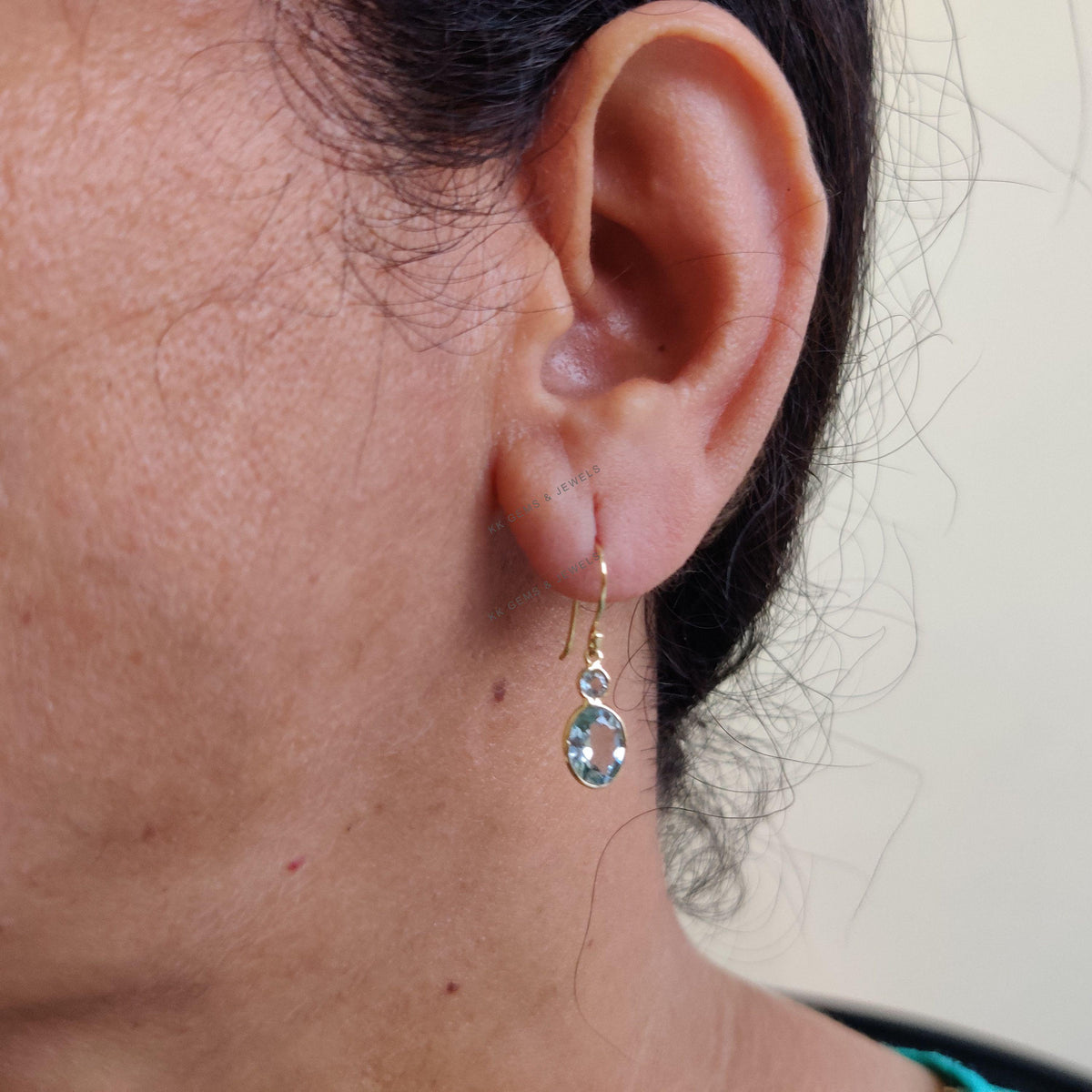 14K Solid Yellow Gold Natural Sky Blue Topaz Earrings: December Birthstone Jewelry