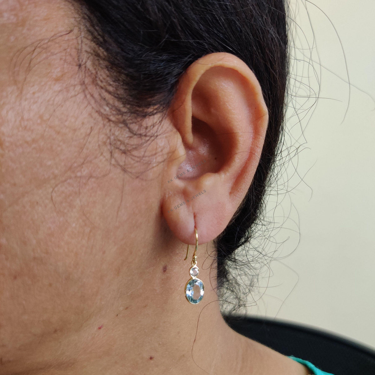 14K Solid Yellow Gold Natural Sky Blue Topaz Earrings: December Birthstone Jewelry