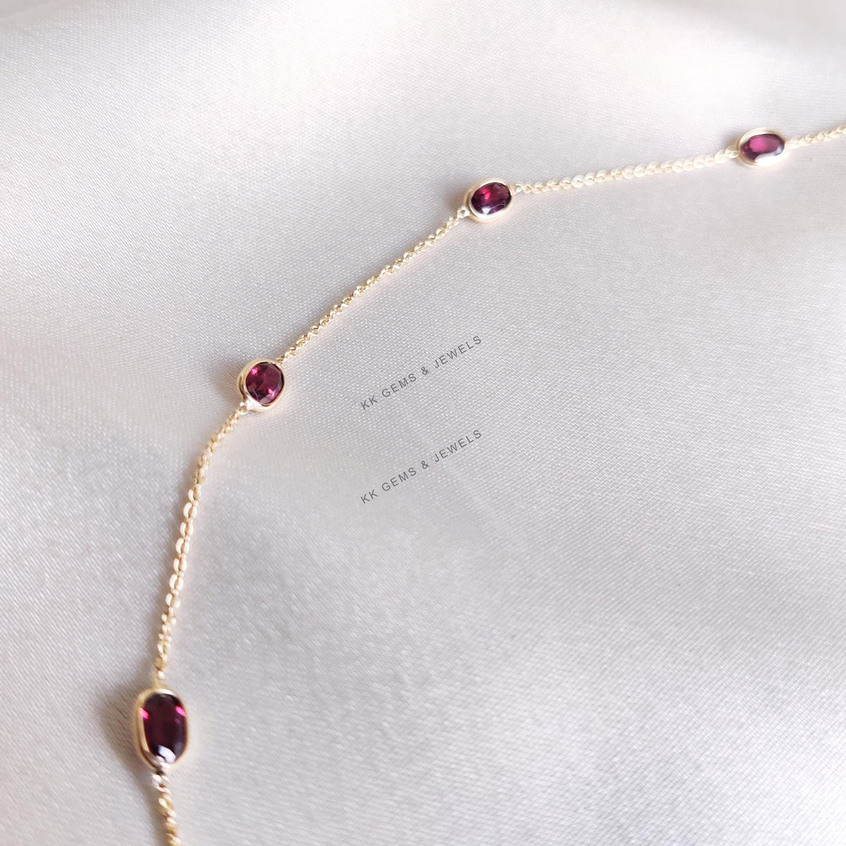 Natural Rhodolite Garnet Necklace, 14K Solid Yellow Gold Bezel Set, January Birthstone