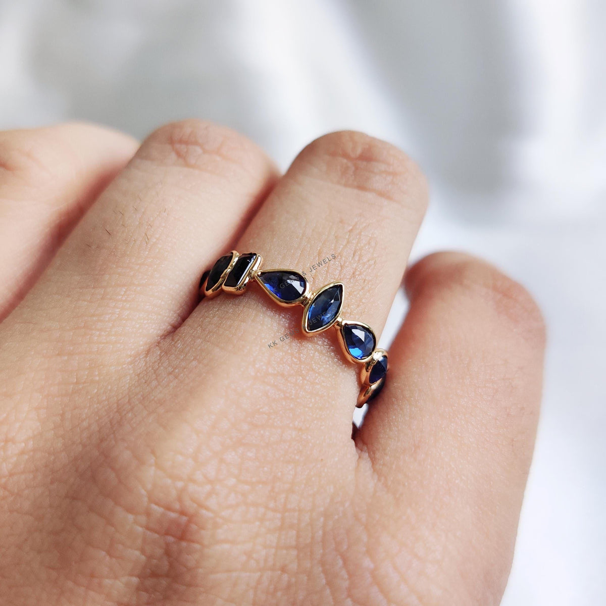 Natural Blue Sapphire 14K Solid Yellow Gold Ring, September Birthstone