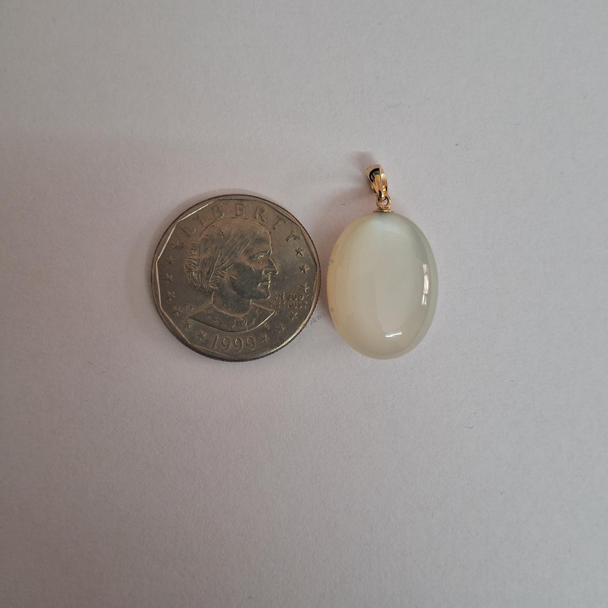 14K Solid Yellow Gold Natural White Moonstone Pendant, June Birthstone, Christmas Present