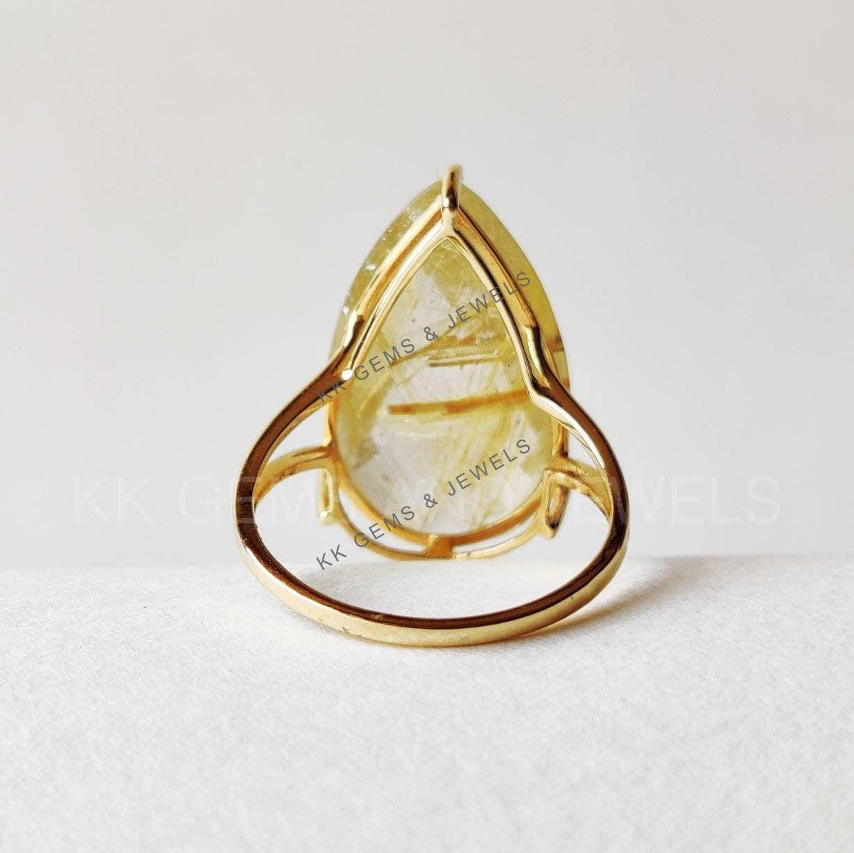 Pear Natural Golden Rutile 14K Solid Yellow Gold Ring, Golden Rutile Jewelry