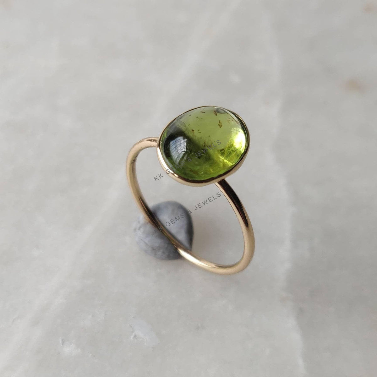 Natural Peridot Ring: 14K Solid Yellow Gold Bezel, August Birthstone