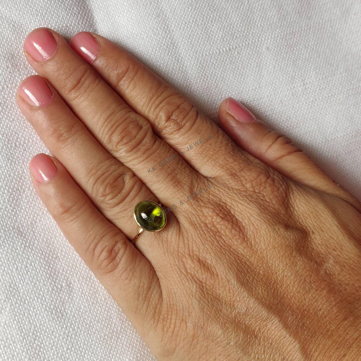 Natural Peridot Ring: 14K Solid Yellow Gold Bezel, August Birthstone