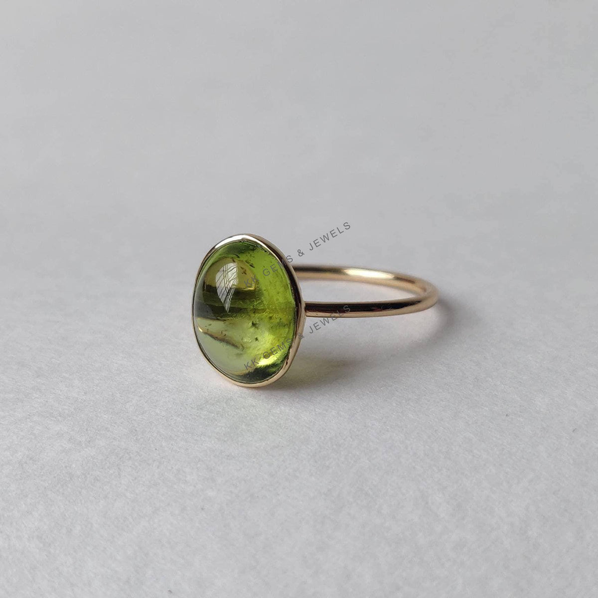 Natural Peridot Ring: 14K Solid Yellow Gold Bezel, August Birthstone