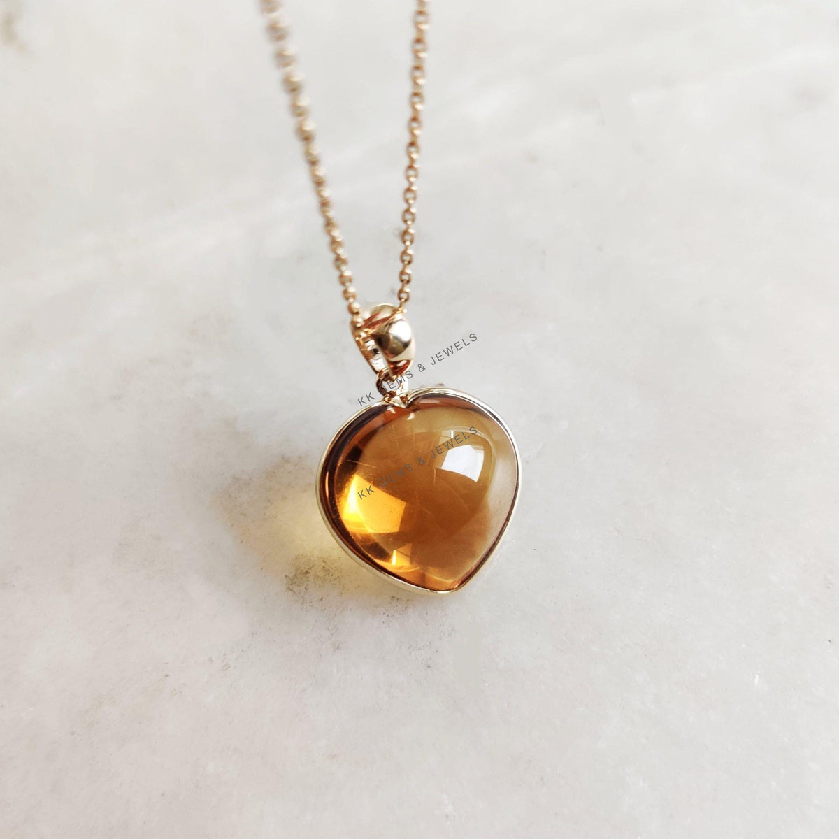 14K Solid Yellow Gold Natural Citrine Heart Pendant: November Birthstone Jewelry