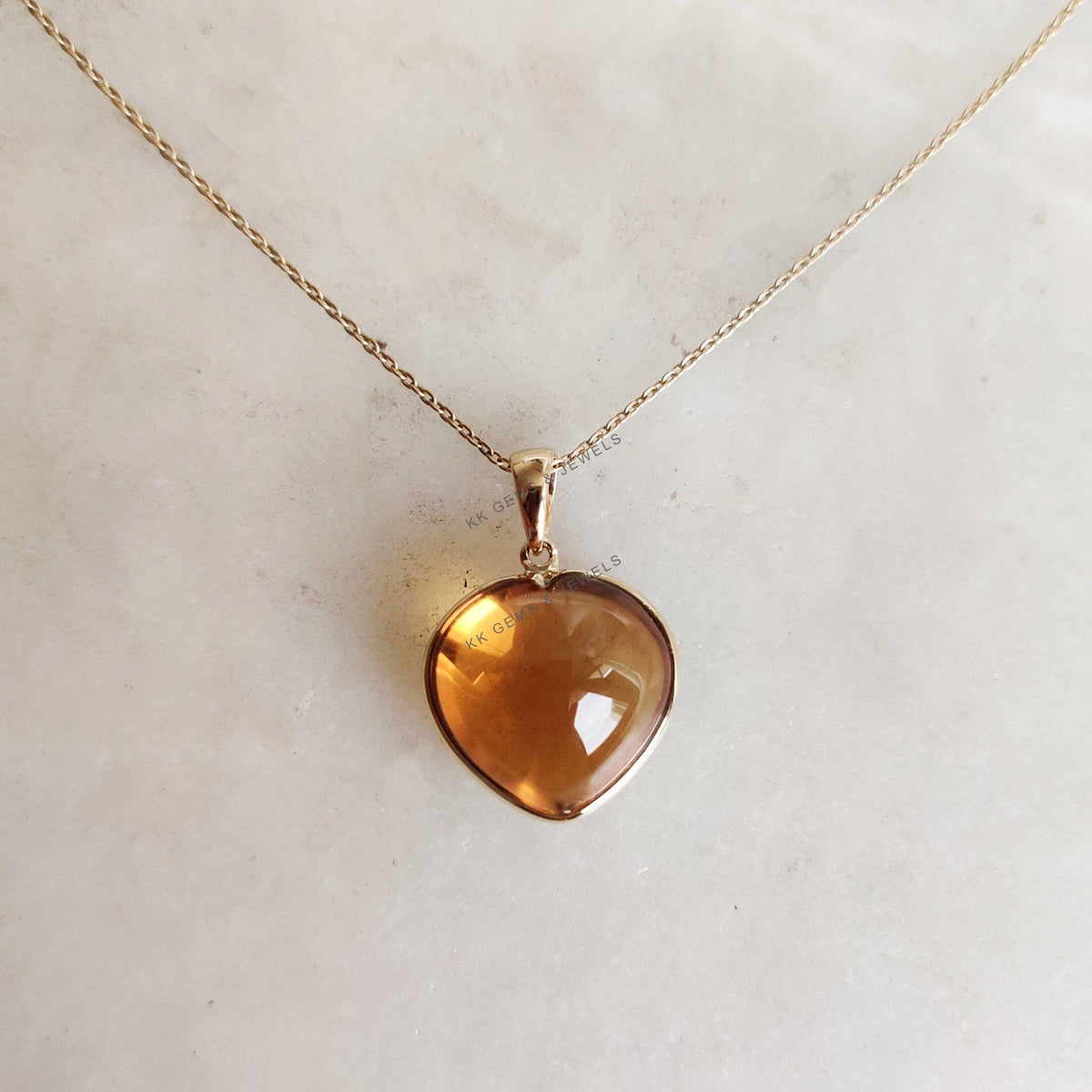 14K Solid Yellow Gold Natural Citrine Heart Pendant: November Birthstone Jewelry