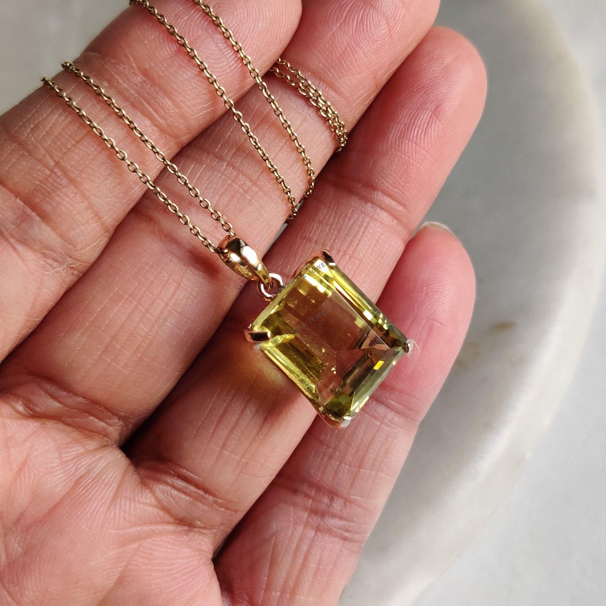 Natural Lemon Topaz Pendant: 14K Solid Yellow Gold, November Birthstone
