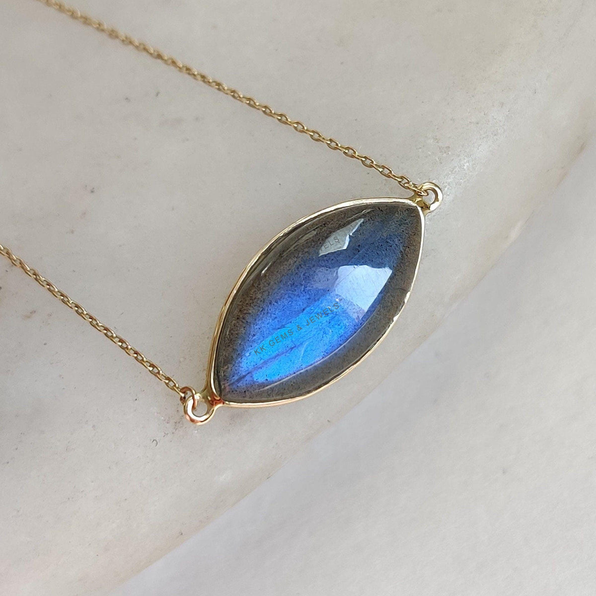 14K Solid Yellow Gold Natural Labradorite Chain Bracelet, Dainty Gemstone