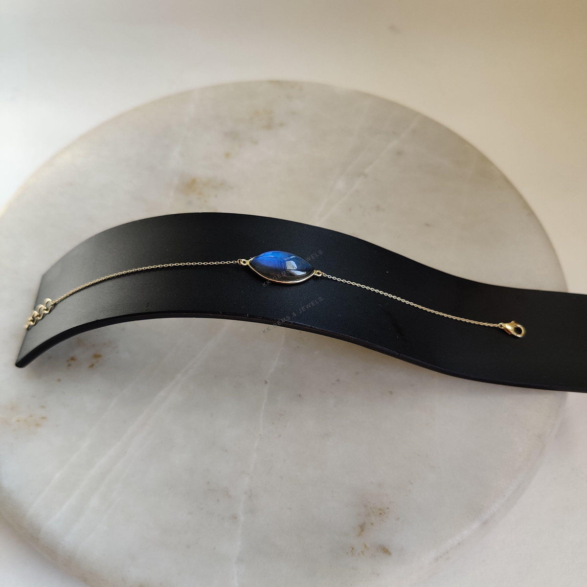 14K Solid Yellow Gold Natural Labradorite Chain Bracelet, Dainty Gemstone